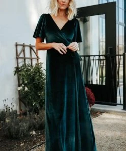 BB Custom Dresses Meghan Velvet Wrap Maxi Dress | Jade