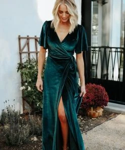 BB Custom Dresses Meghan Velvet Wrap Maxi Dress | Jade