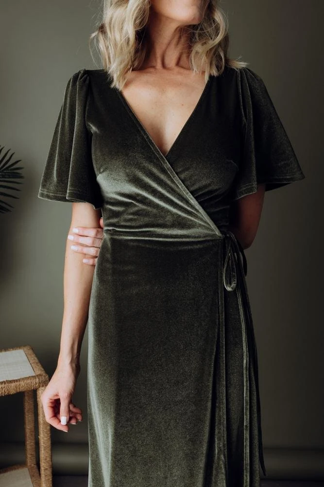 BB Custom Meghan Velvet Wrap Maxi Dress | Olive 4 BB Custom Meghan Velvet Wrap Maxi Dress | Olive