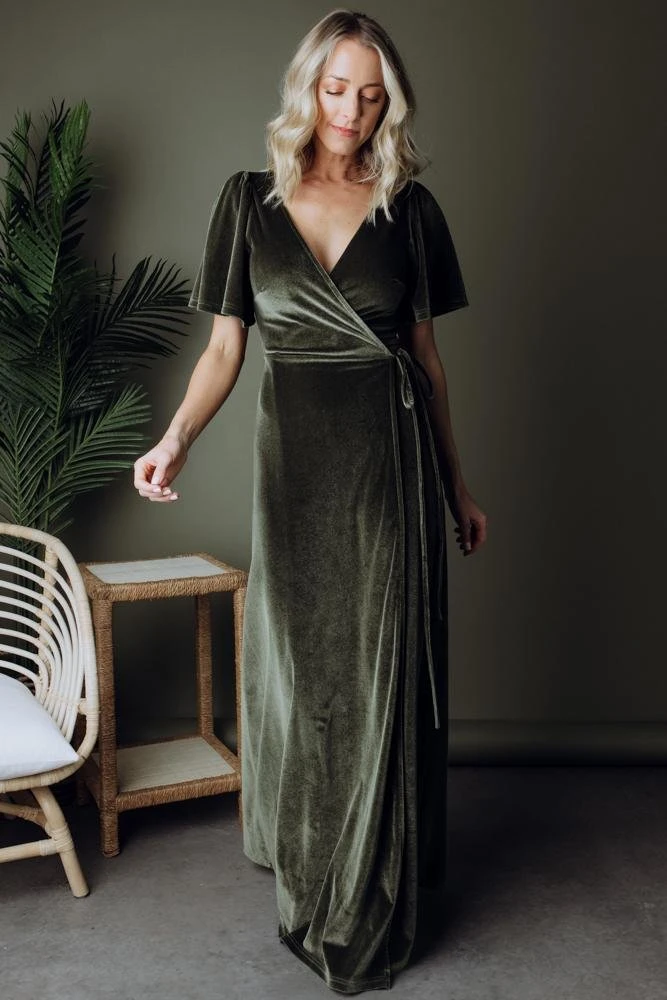 BB Custom Meghan Velvet Wrap Maxi Dress | Olive 5 BB Custom Meghan Velvet Wrap Maxi Dress | Olive