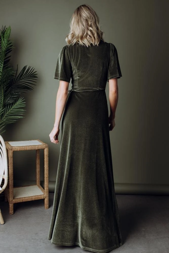 BB Custom Meghan Velvet Wrap Maxi Dress | Olive 7 BB Custom Meghan Velvet Wrap Maxi Dress | Olive