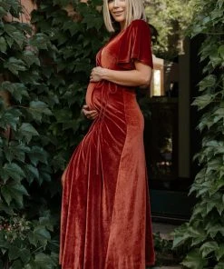 BB Custom Meghan Velvet Wrap Maxi Dress | Rust