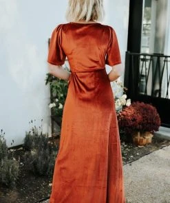BB Custom Meghan Velvet Wrap Maxi Dress | Rust