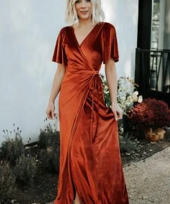 BB Custom Meghan Velvet Wrap Maxi Dress | Rust