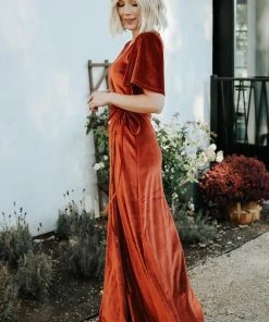 BB Custom Meghan Velvet Wrap Maxi Dress | Rust