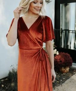 BB Custom Meghan Velvet Wrap Maxi Dress | Rust
