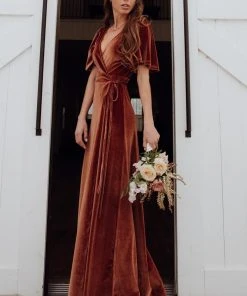 BB Custom Dresses Meghan Velvet Wrap Maxi Dress | Spice