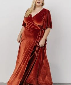 BB Custom Meghan Velvet Wrap Maxi Dress | Terracotta 23 BB Custom Meghan Velvet Wrap Maxi Dress | Terracotta