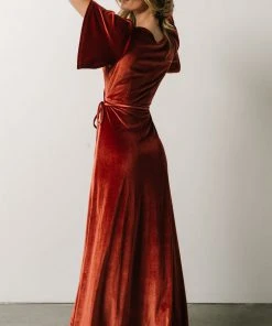 BB Custom Meghan Velvet Wrap Maxi Dress | Terracotta 25 BB Custom Meghan Velvet Wrap Maxi Dress | Terracotta