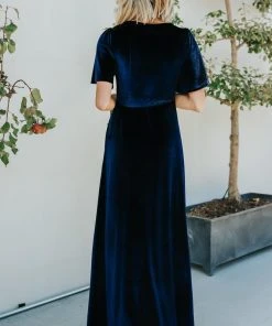 BB Custom Meghan Velvet Wrap Maxi Dress | Navy