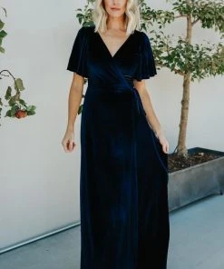 BB Custom Meghan Velvet Wrap Maxi Dress | Navy