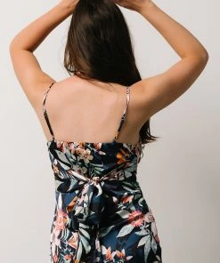 DF Dresses Midnight Tropics Satin Dress | Deep Blue Floral