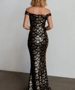 RR Dresses Milan Sequin Gown | Black + Gold