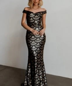 RR Dresses Milan Sequin Gown | Black + Gold
