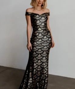 RR Dresses Milan Sequin Gown | Black + Gold