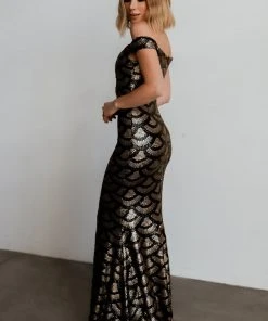 RR Dresses Milan Sequin Gown | Black + Gold