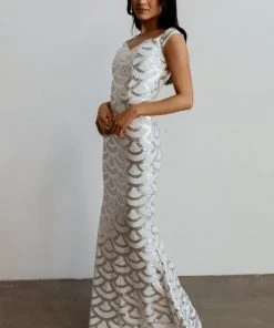 RR Dresses Milan Sequin Gown | White + Silver