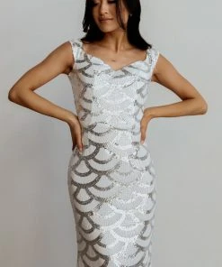 RR Dresses Milan Sequin Gown | White + Silver