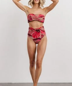 EN Milos Bikini Top | Red Monstera Print