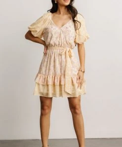 FT Mirabella Short Dress | Light Yellow Floral