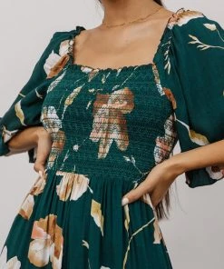 BB Custom Natasha Ruffle Maxi Dress | Deep Green Floral Dresses