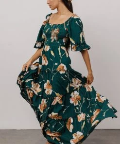 BB Custom Natasha Ruffle Maxi Dress | Deep Green Floral Dresses