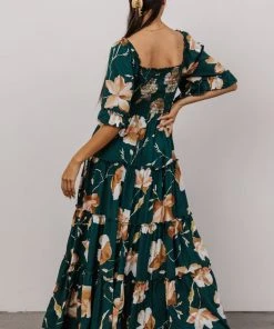 BB Custom Natasha Ruffle Maxi Dress | Deep Green Floral Dresses