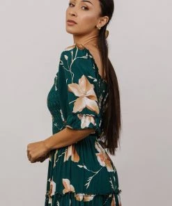 BB Custom Natasha Ruffle Maxi Dress | Deep Green Floral Dresses
