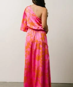 SL Nevaeh One Shoulder Maxi Dress | Hot Pink Floral