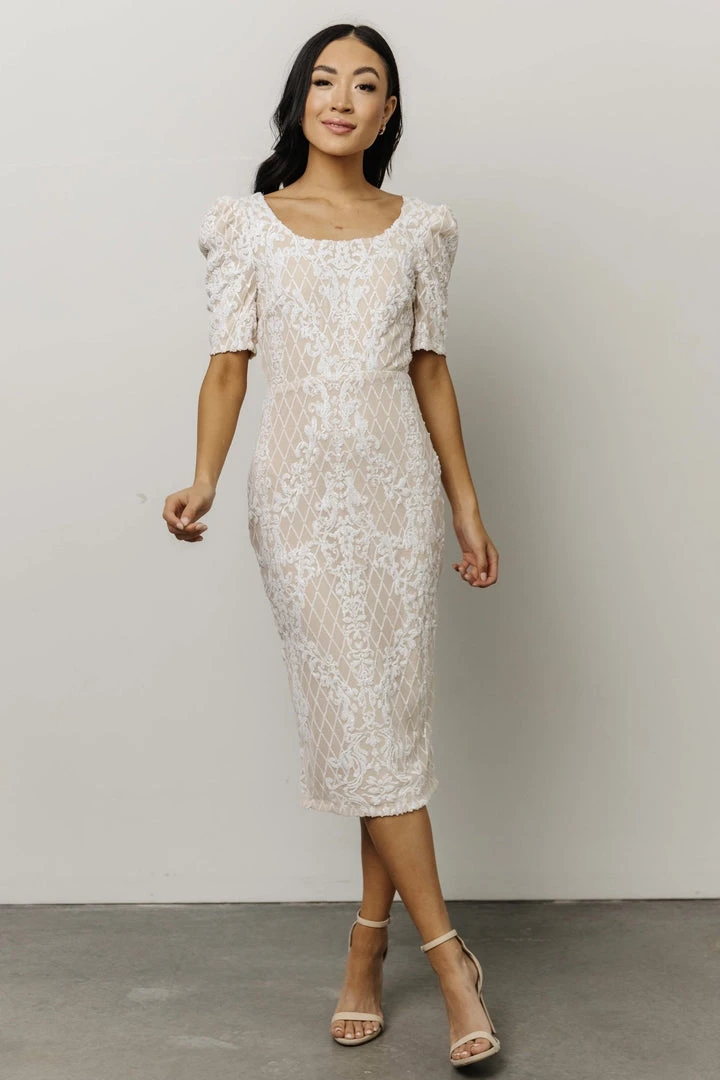 RR Dresses Odessa Sequin Midi Dress | White 1 RR Dresses Odessa Sequin Midi Dress | White