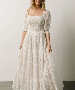 BB Custom Paloma Smocked Feather Maxi Dress | Off White
