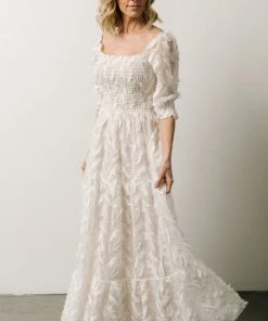 BB Custom Paloma Smocked Feather Maxi Dress | Off White