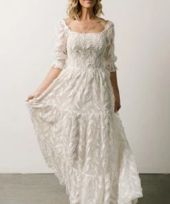 BB Custom Paloma Smocked Feather Maxi Dress | Off White
