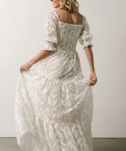 BB Custom Paloma Smocked Feather Maxi Dress | Off White