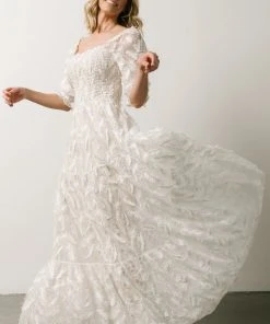 BB Custom Paloma Smocked Feather Maxi Dress | Off White