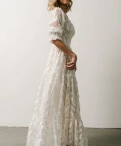 BB Custom Paloma Smocked Feather Maxi Dress | Off White