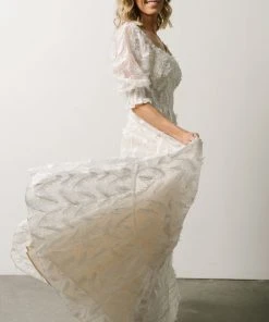 BB Custom Paloma Smocked Feather Maxi Dress | Off White