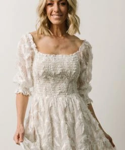 BB Custom Paloma Smocked Feather Maxi Dress | Off White