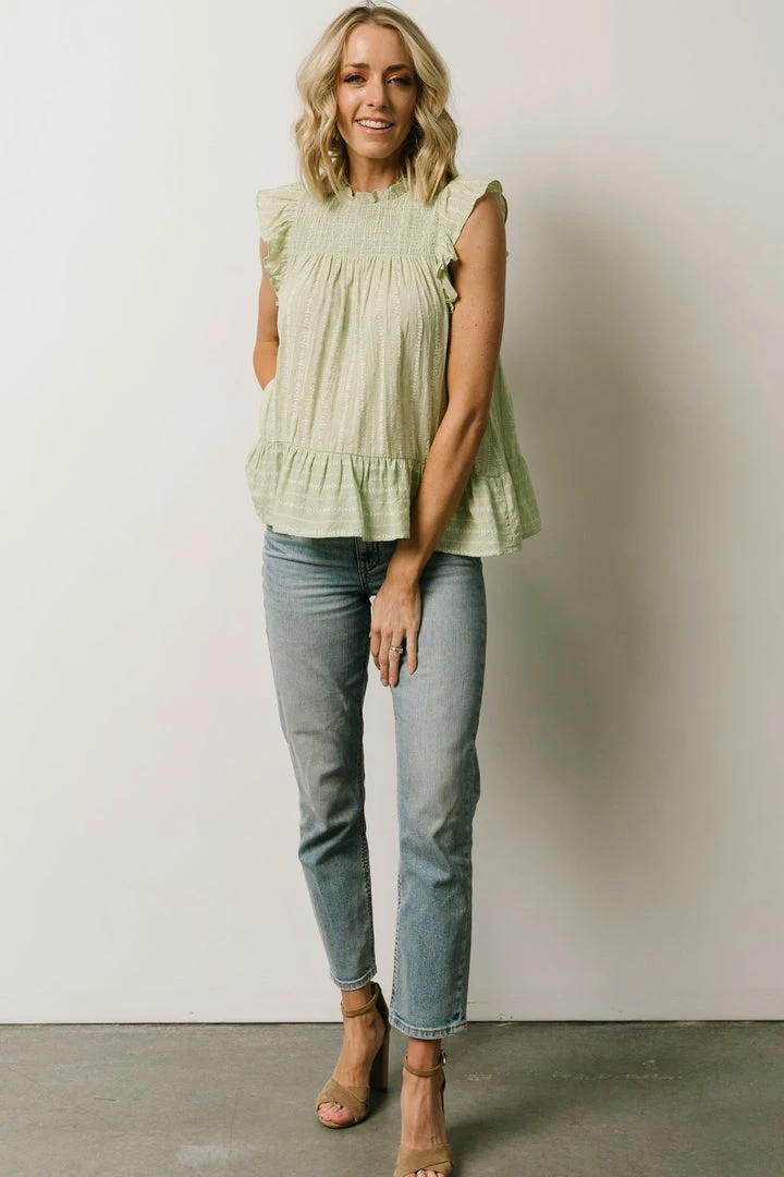 IL Peggy Ruffle Sleeve Top | Light Green Tops 3 IL Peggy Ruffle Sleeve Top | Light Green Tops
