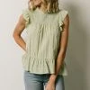 IL Peggy Ruffle Sleeve Top | Light Green Tops