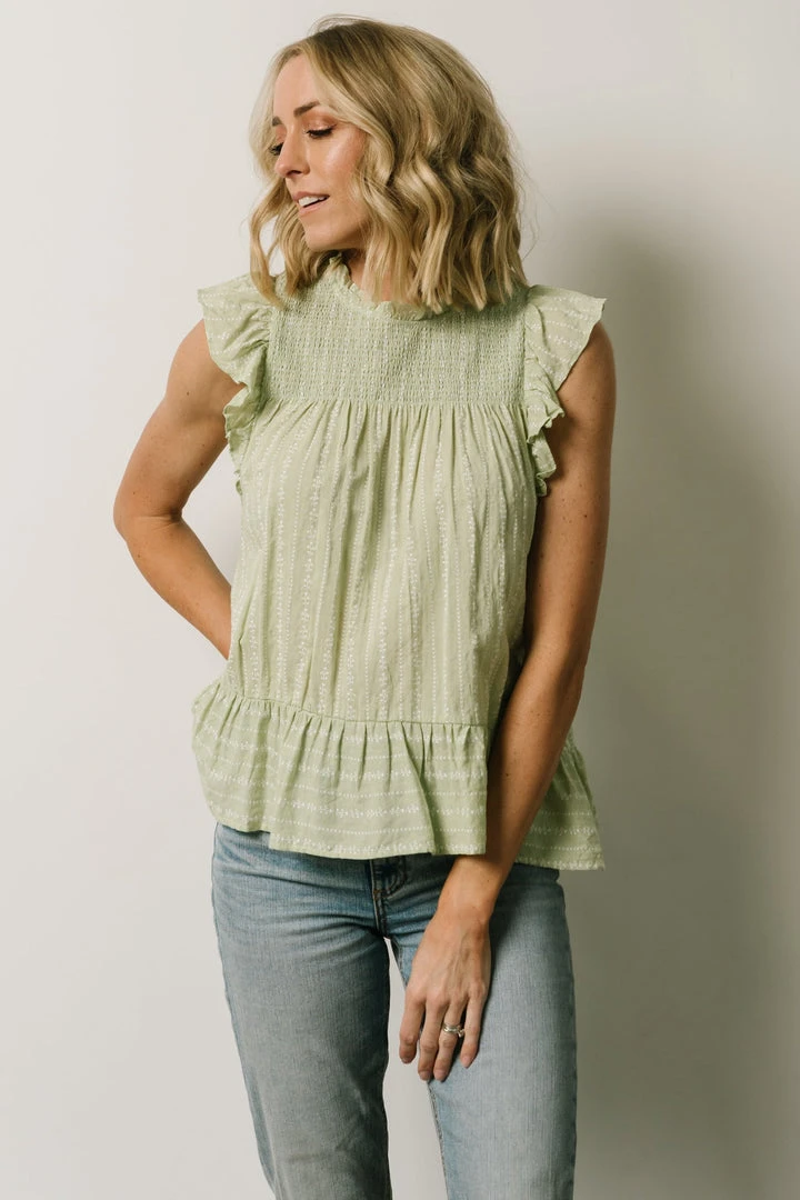 IL Peggy Ruffle Sleeve Top | Light Green Tops 1 IL Peggy Ruffle Sleeve Top | Light Green Tops