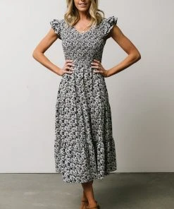 HAY Petal Smocked Midi Dress | Navy Floral Dresses