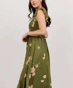 SL Pia Smocked Midi Dress | Olive Floral Shop All