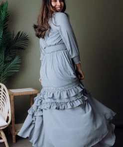 BB Custom Dresses Pippa Ruffle Maxi Dress | Dusty Blue
