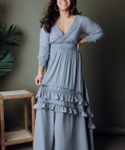 BB Custom Dresses Pippa Ruffle Maxi Dress | Dusty Blue
