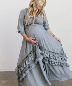 BB Custom Dresses Pippa Ruffle Maxi Dress | Dusty Blue