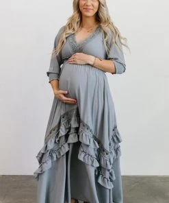 BB Custom Dresses Pippa Ruffle Maxi Dress | Dusty Blue