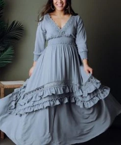 BB Custom Dresses Pippa Ruffle Maxi Dress | Dusty Blue