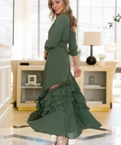 BB Custom Pippa Ruffle Maxi Dress | Dusty Green