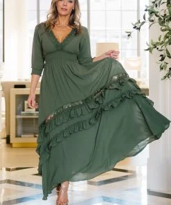 BB Custom Pippa Ruffle Maxi Dress | Dusty Green